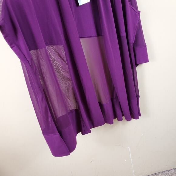 Catherines Mesh Inset Long Length Open Front Cardigan in Purple Size 2X - Picture 5 of 10